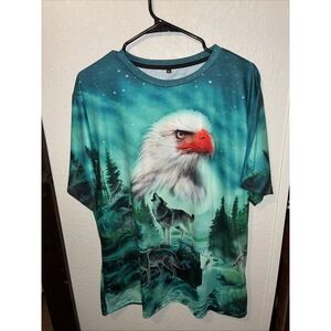 EAGLE WOLF WOLVES FOREST TREE WATER SKY STARS BIRD ANIMAL OUTDOOR T-SHIRT XL